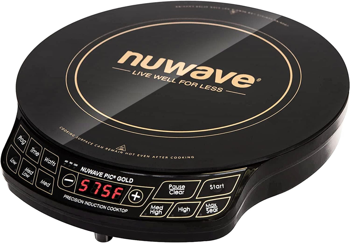Nuwave Gold Precision Induction Cooktop, Portable, Powerful with Large 8” Heating Coil,100°F to 575°F, 3 Wattage Settings, 12” Heat-Resistant Cooking Surface