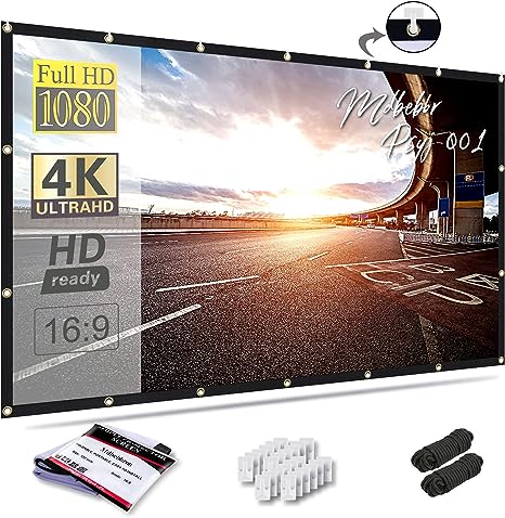 Mdbebbron 120-inch Projection Screen, 16:9 Foldable Anti-Crease Portable Projector Movies Screens for Home Theater/Outdoor/Indoor, Double Sided Projection