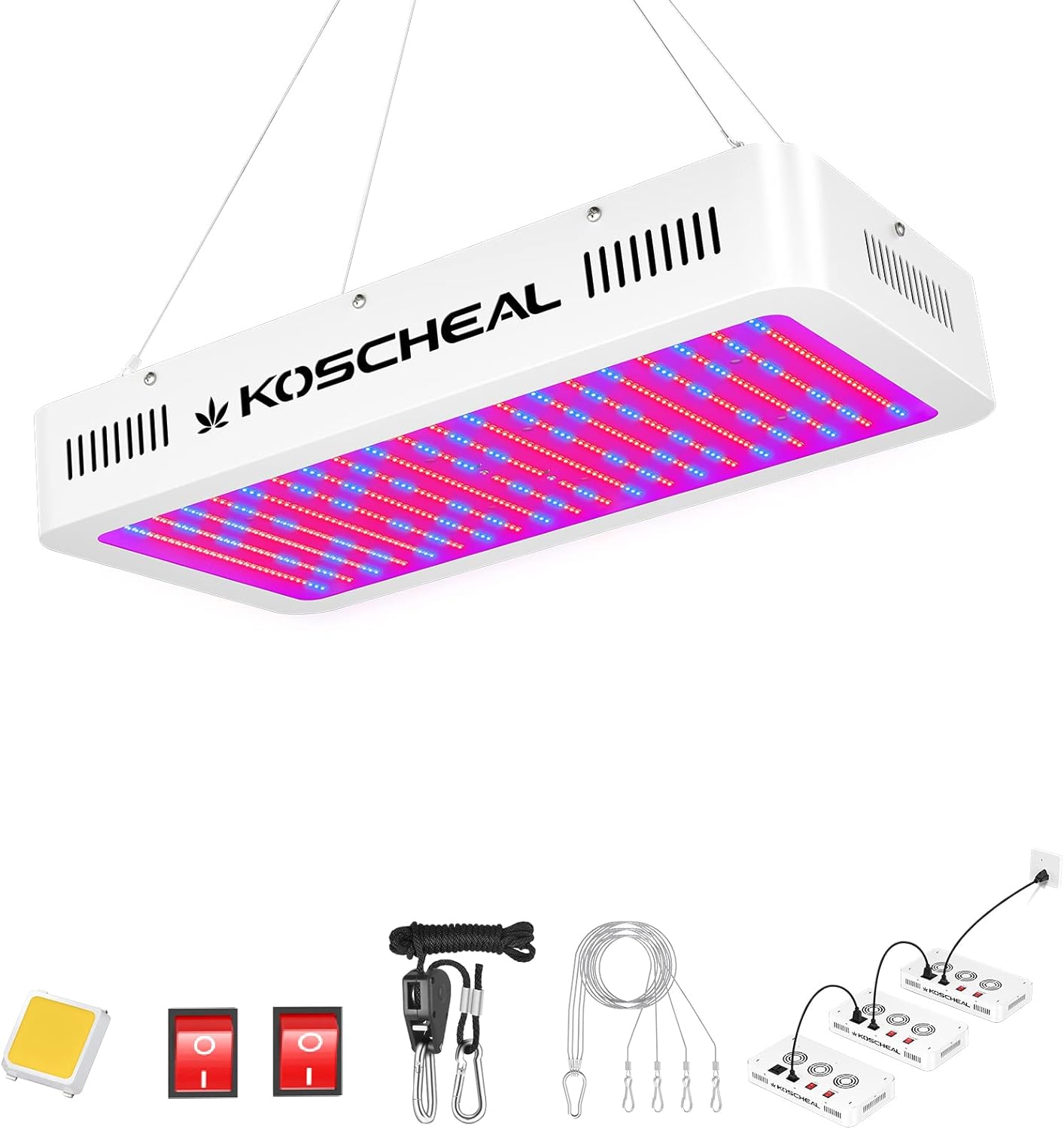 KOSCHEAL LED Grow Light Full Spectrum 2000W, Plant Grow Light with Veg & Bloom Switch for Hydroponic Indoor Plants LED Grow Lamp with Daisy Chain