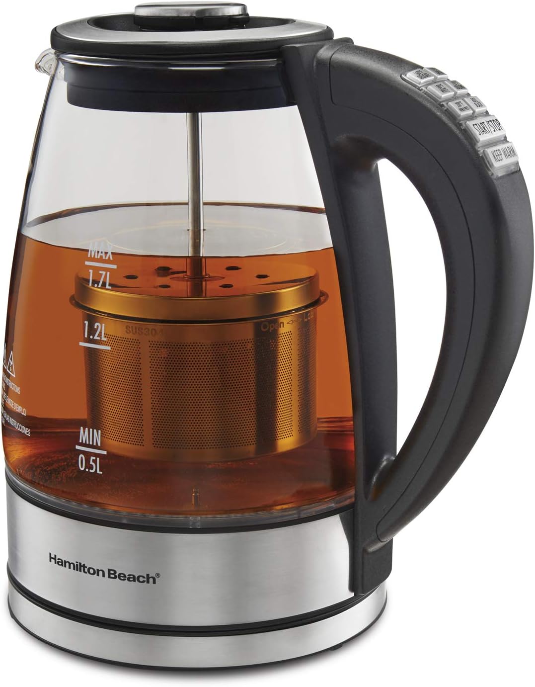 Hamilton Beach Temperature Control Glass Electric Hot Water Kettle & Boiler with Removable Tea Infuser, 1.7L, Cordless, Keep Warm, Auto-Shutoff & Boil-Dry Protection (40942)