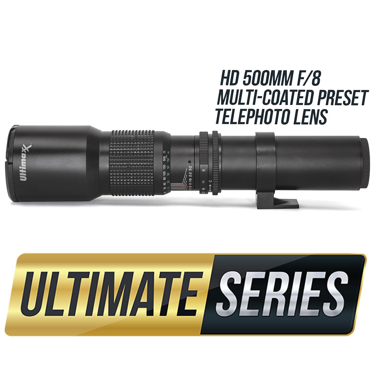 Ultimaxx - 500mm f/8 Manual Multi-Coated Preset Telephoto T-Mount Lens (UM-TP500PWS)