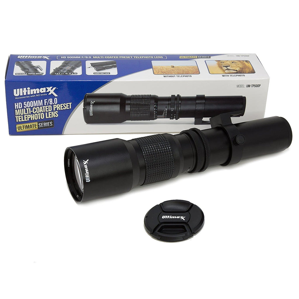 Ultimaxx - 500mm f/8 Manual Multi-Coated Preset Telephoto T-Mount Lens (UM-TP500PWS)