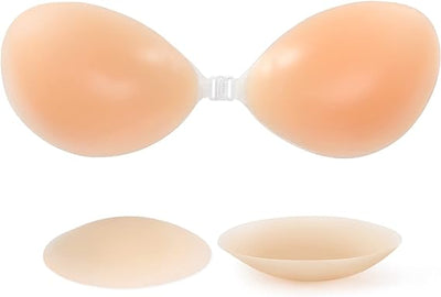 Niidor Adhesive Bra Strapless Sticky Invisible Push Up Silicone Bra for Backless Dress with Nipple Covers (Creme)