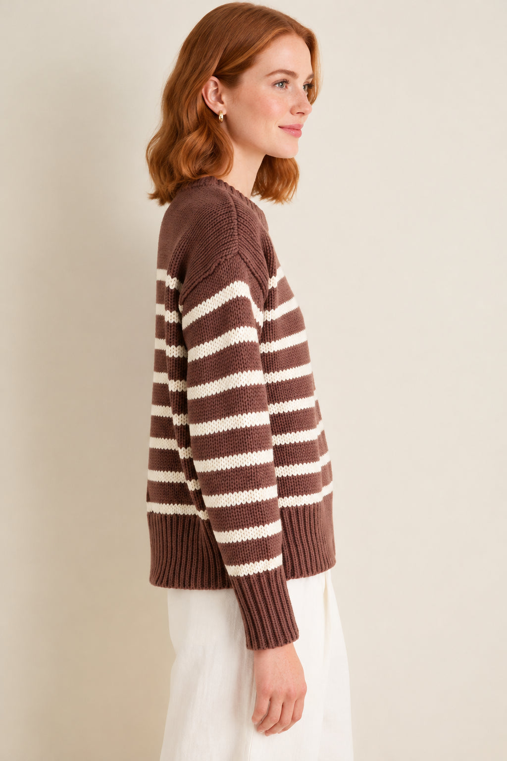 Tuckernuck Mocha and Ivory Stripe Cotton Cliff Crewneck X Small