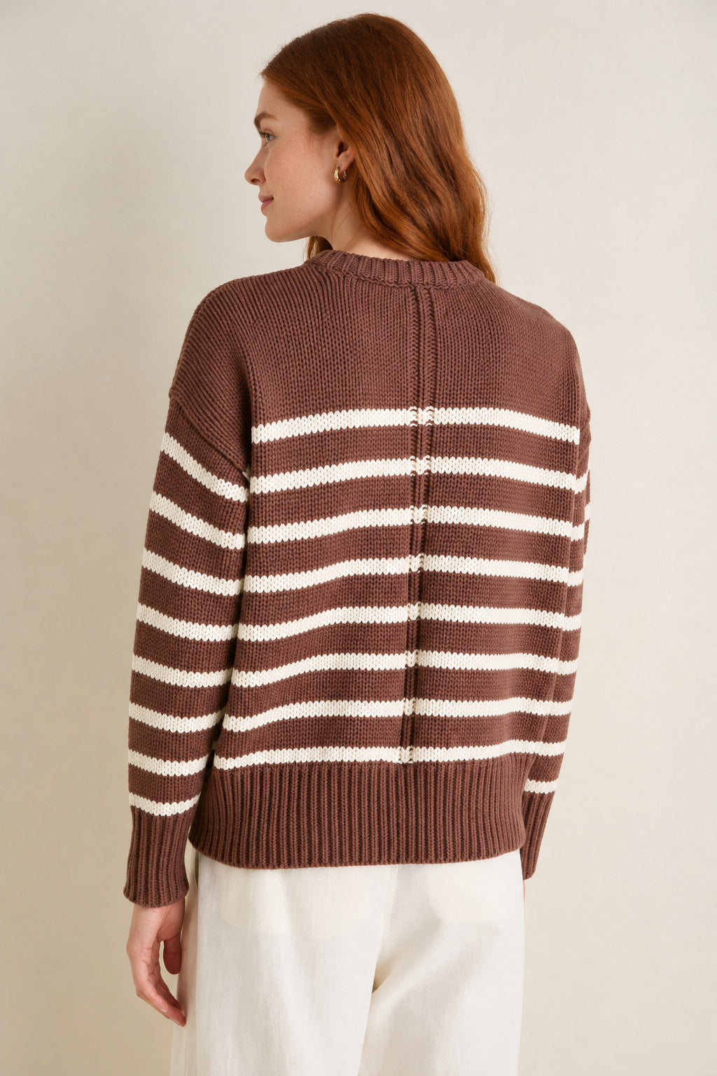 Tuckernuck Mocha and Ivory Stripe Cotton Cliff Crewneck X Small