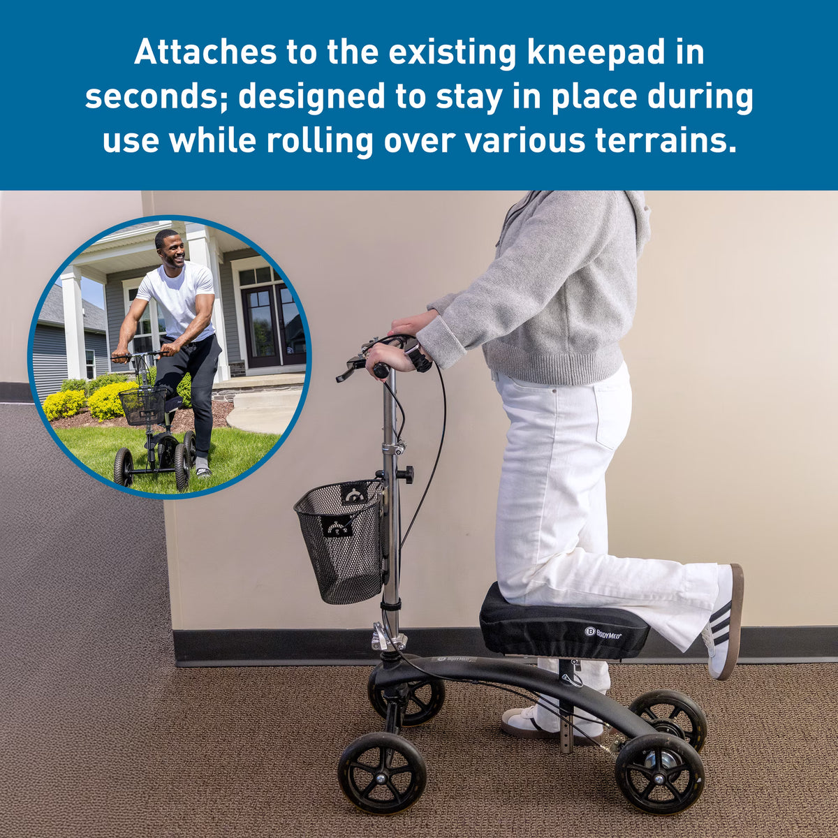 BodyMed Knee Walker Padded Gel Cover, One Size-Blk
