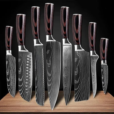 SENKEN 8-piece Premium Japanese Kitchen Knife Set with Laser Damascus Pattern - Imperial Collection -