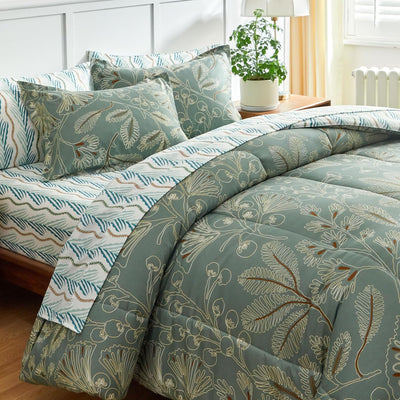 AIKASY Flower Garden 7-Piece Queen Bed in a Bag Comforter Set