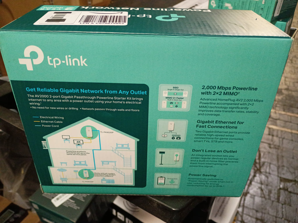TP-Link AV2000 Powerline Ethernet Adapter TL-PA9020P KIT - Powerline Network Adapter, Passthrough, 2x2 MIMO