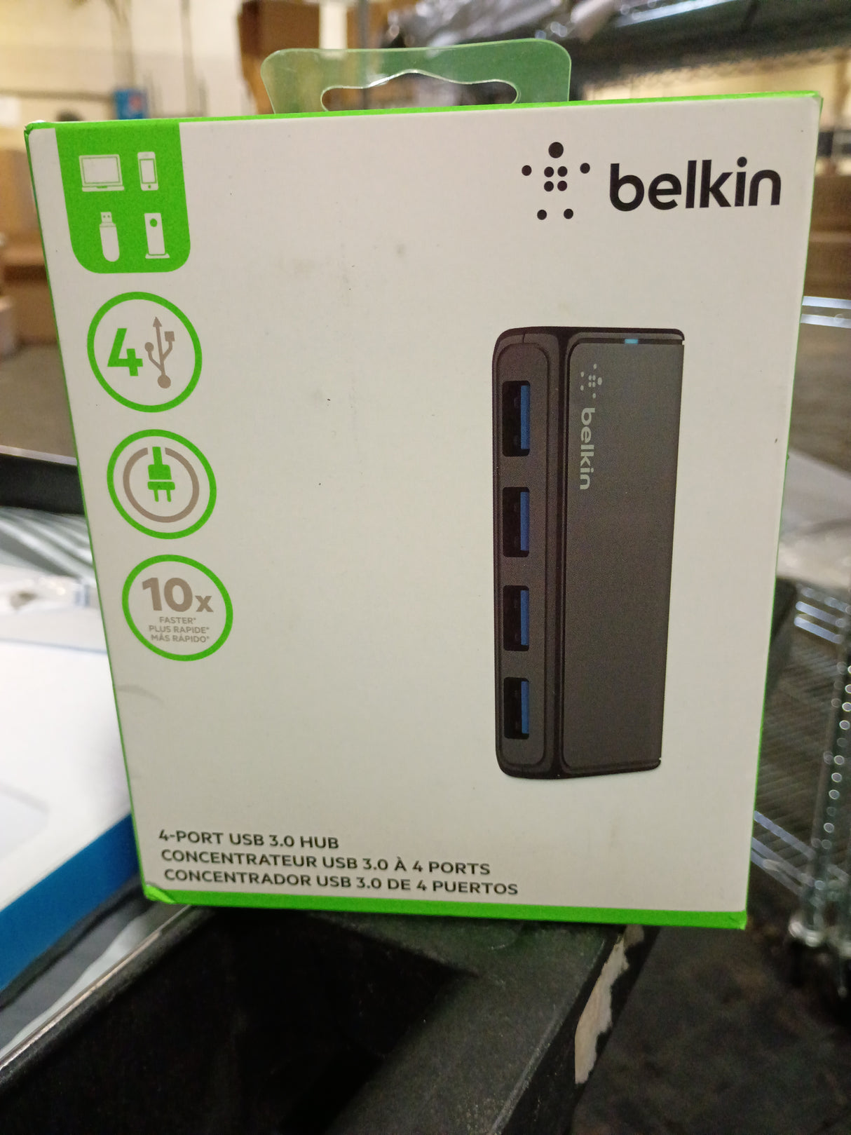 Belkin 4-Port USB 3.0 Hub – SuperSpeed Powered Station with 5 Gbps Data & Charging, Compact Desktop Adapter for Laptops, iPhone Chargers, Printers, Storage Devices – Black