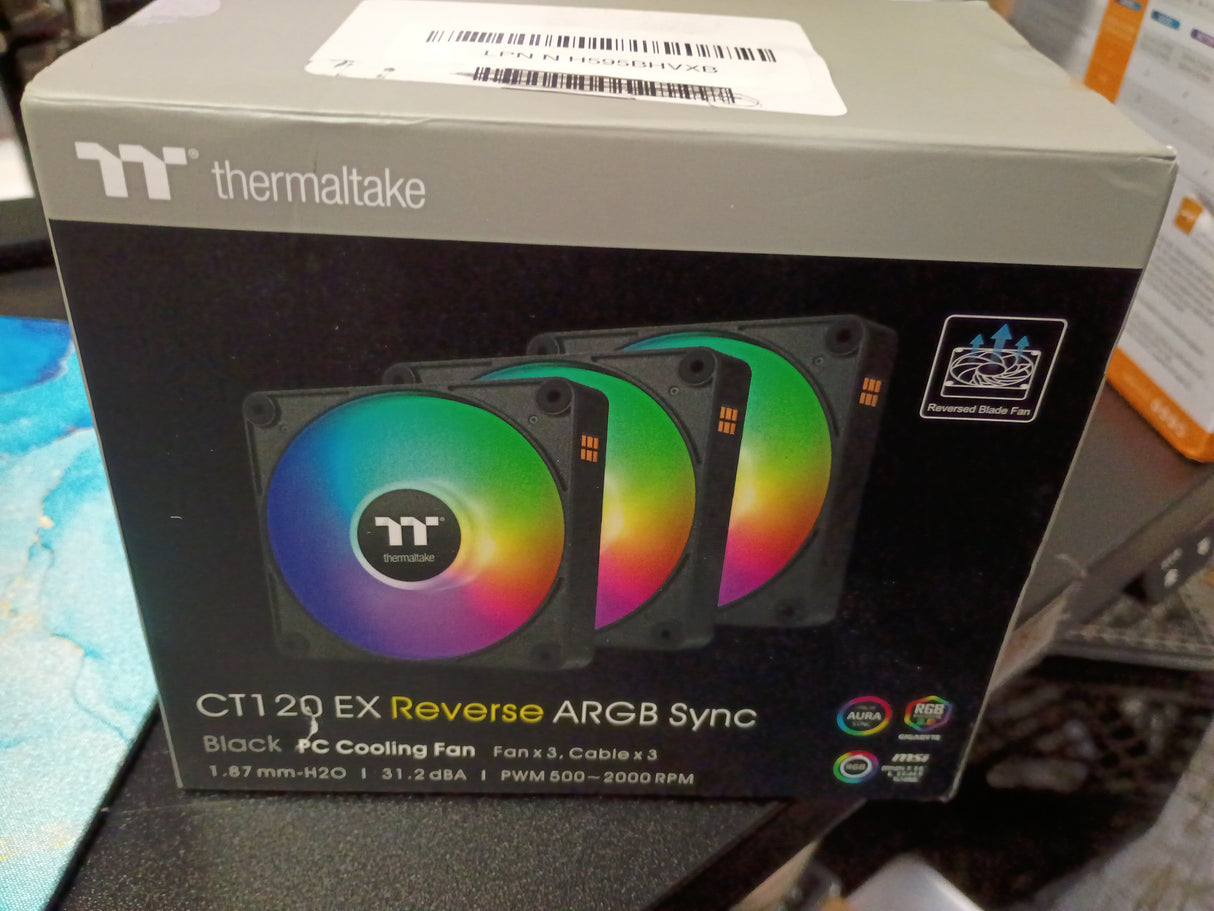 Thermaltake CT120 EX ARGB Reverse PC Cooling Fan (3-Fan Pack), Magnetic Connection, 5V Motherboard Sync, 16.8 Million Colors 9 Addressable LEDs, 120 mm Case/Radiator Fan, CL-F192-PL12SW-A