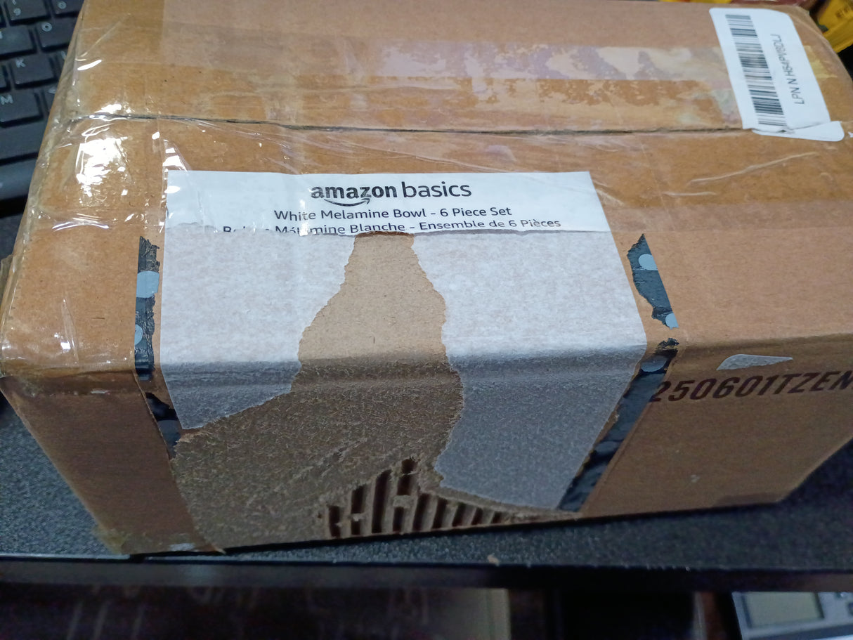 Amazon Basics Round Melamine Bowl, 8 oz, White, 6 Piece Set