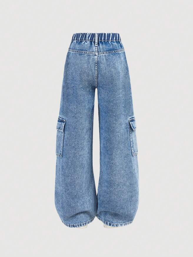 Girl's Capybara Cartoon Print Denim Jeans by Shein - Blue - Size 5Y