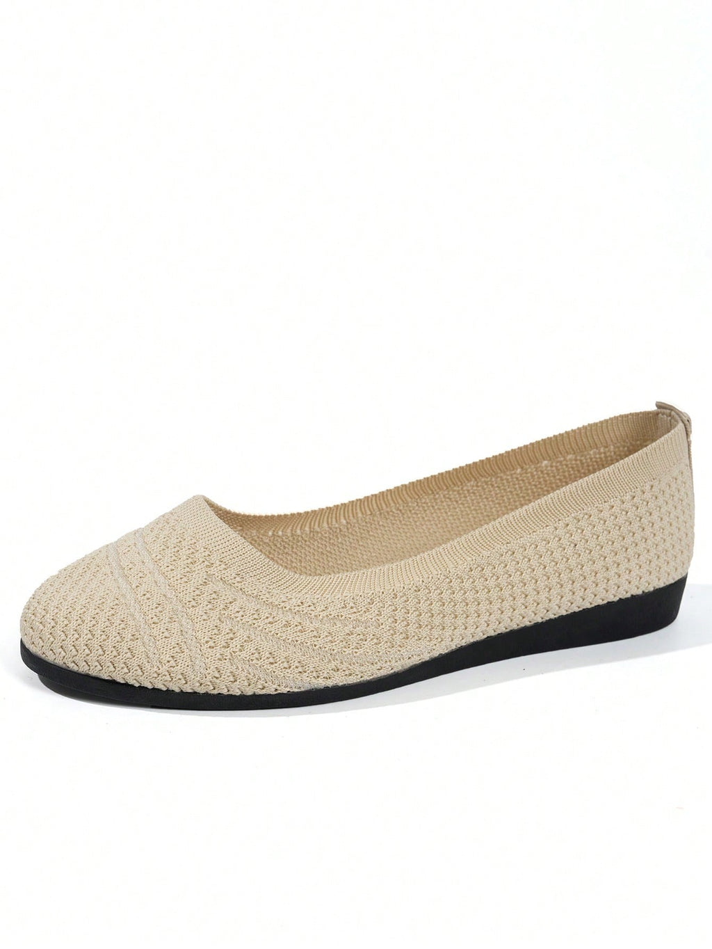 Women's Beige Knitted Ballet Flats, Round Toe, CN 41 / US 9