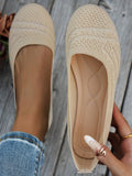 Women's Beige Knitted Ballet Flats, Round Toe, CN 41 / US 9
