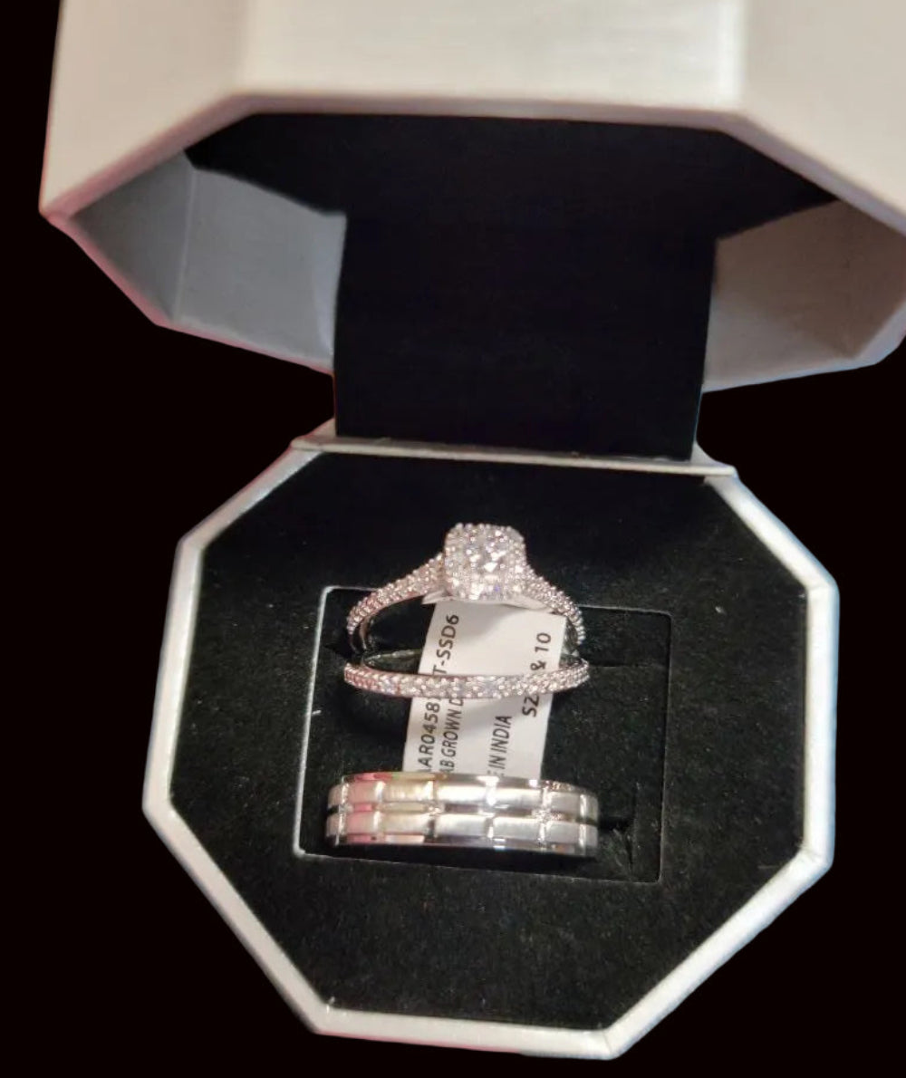BRILLIANCE FINE JEWELRY Sterling Silver 1/3 CTTW Lab Grown Diamond Wedding Set | SZ 6 & 10