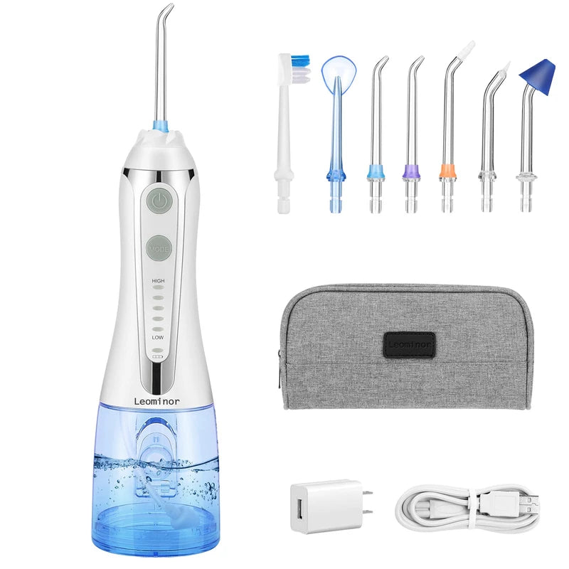 Cordless Water Dental Flosser for Teeth,Leominor 5 Modes Portable Oral Irrigator,with Travel Bag and 7 Jet Tips, IPX7 Waterproof Rechargeable for Home&Travel