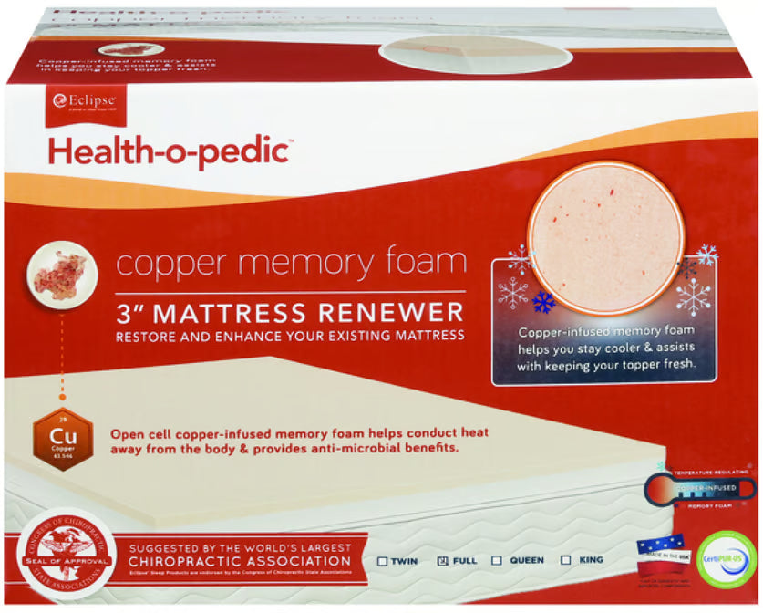 Eclipse Health-O-Pedic 3 in. Copper Memory Foam Mattress Topper - King