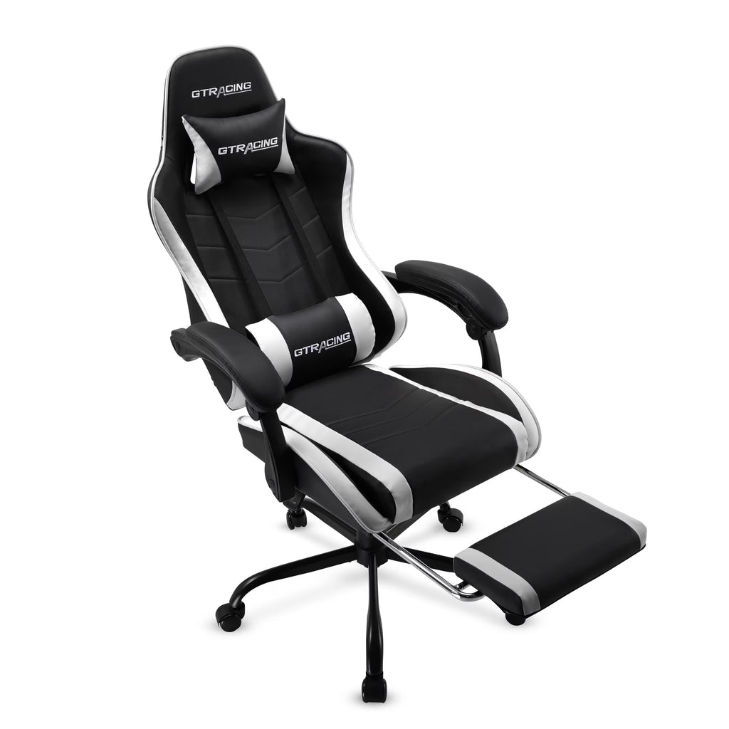 GTRACING Ergonomic GTWD-200 Gaming and Office Chair with Adjustable Pillows and Footrest, White