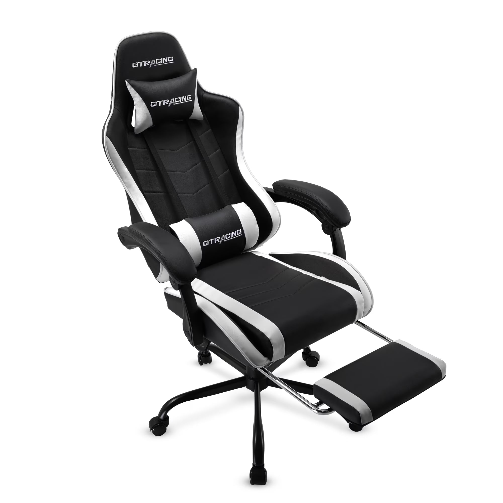 GTRACING Ergonomic GTWD-200 Gaming and Office Chair with Adjustable Pillows and Footrest, White