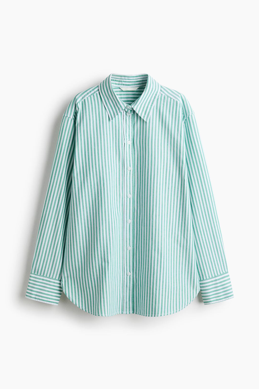 H&M Women's Oxford Shirt - Green/White Striped - US Small