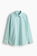 H&M Women's Oxford Shirt - Green/White Striped - US Small