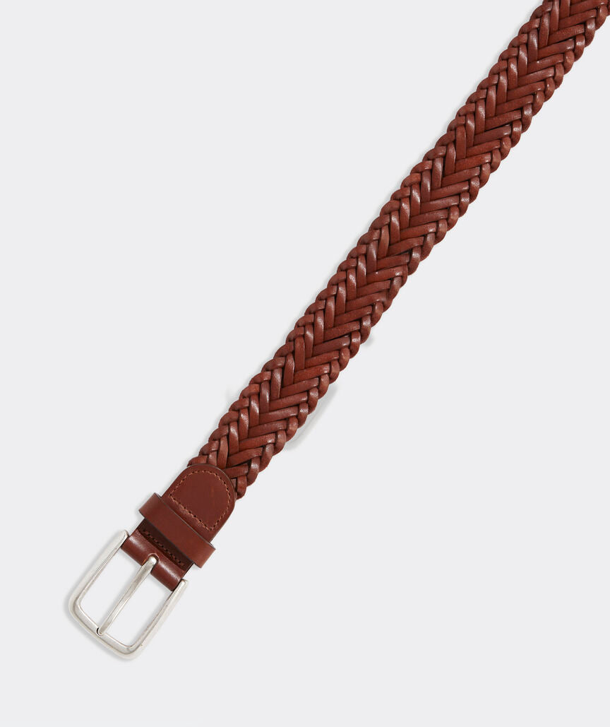 VINEYARD VINES | Men's Flat Braided Leather Belt in Moose | 34