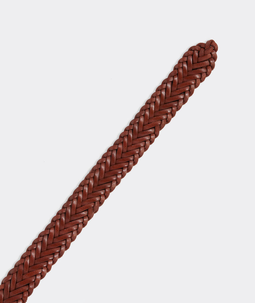 VINEYARD VINES | Men's Flat Braided Leather Belt in Moose | 34