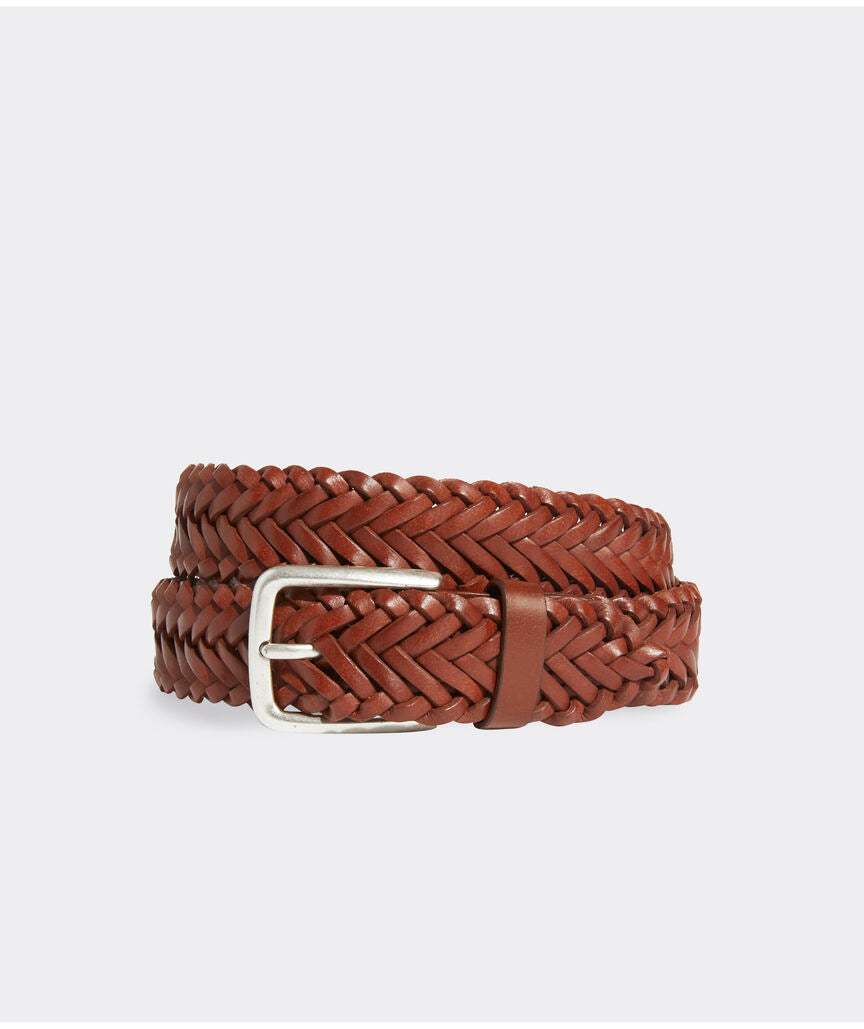 VINEYARD VINES | Men's Flat Braided Leather Belt in Moose | 34