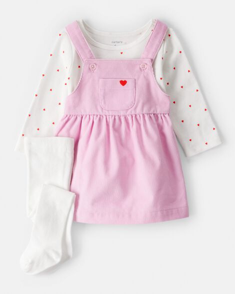 Carter's Baby Girl 3-Piece Heart Print Long-Sleeve Dress Set - Pink 18M