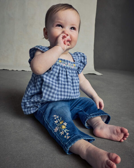 OSH KOSH B'GOSH Baby Girls' Gingham Twill Top - Blue - 6M