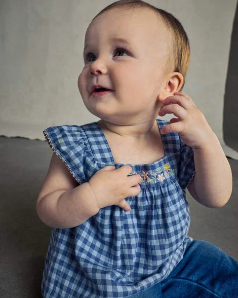 OSH KOSH B'GOSH Baby Girls' Gingham Twill Top - Blue - 6M