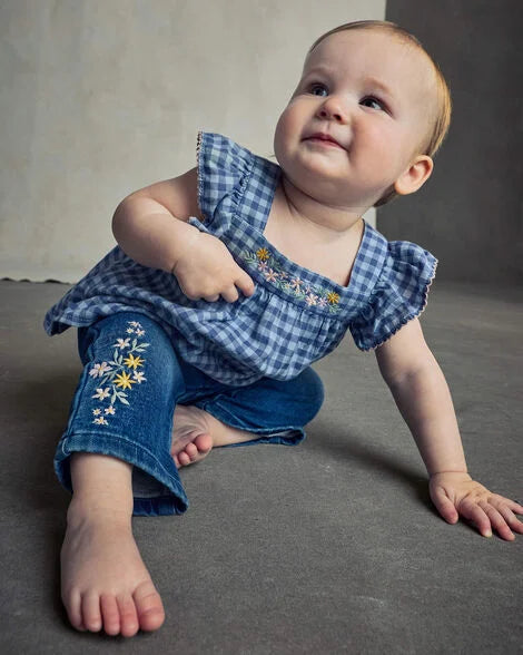 OSH KOSH B'GOSH Baby Girls' Gingham Twill Top - Blue - 6M