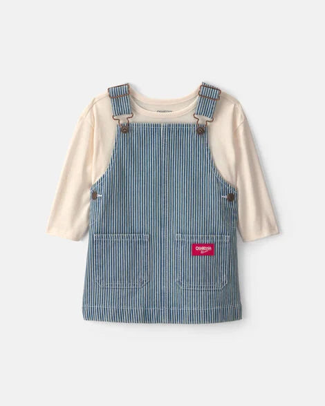 OSH KOSH B'GOSH Baby Girls' Hickory Denim Long-Sleeve Overall Set - Light Wash - 18M