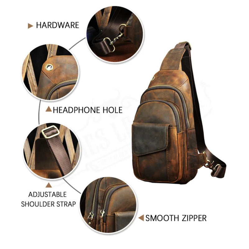 James Leather Cowhide Leather Sling Bag , 14"