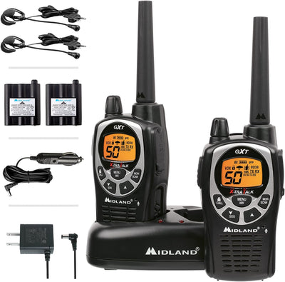 Midland GXT1000VP4 - 50 Channel GMRS Two-Way Radio - Long Range Walkie Talkie with 142 Privacy Codes, SOS Siren, and NOAA Weather Alerts and Weather Scan (Black/Silver, Pair Pack)