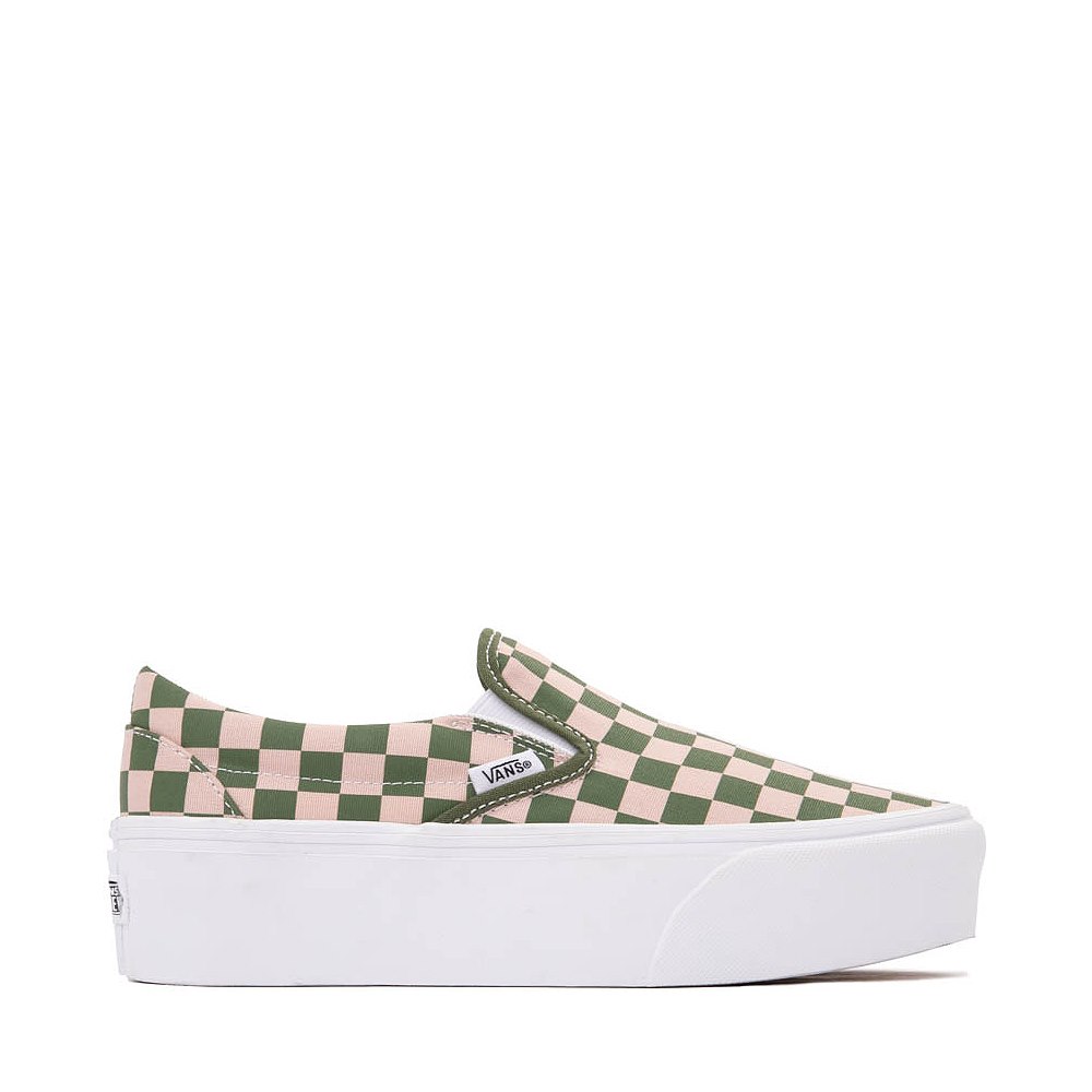 Vans Classic Slip-On Stackform Checkerboard Skate Shoe - Sepia Rose / Pine Forest Size M7/W8.5