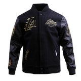 NBA LOS ANGELES LAKERS BLACK & GOLD MEN'S WOOL VARSITY JACKET- SIZE: MED