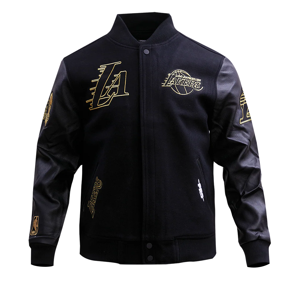 NBA LOS ANGELES LAKERS BLACK & GOLD MEN'S WOOL VARSITY JACKET- SIZE: MED