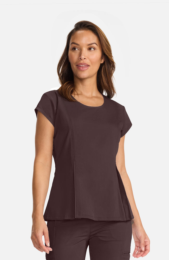 Women's Crew Neck Pleated Peplum Scrub Top Size XL