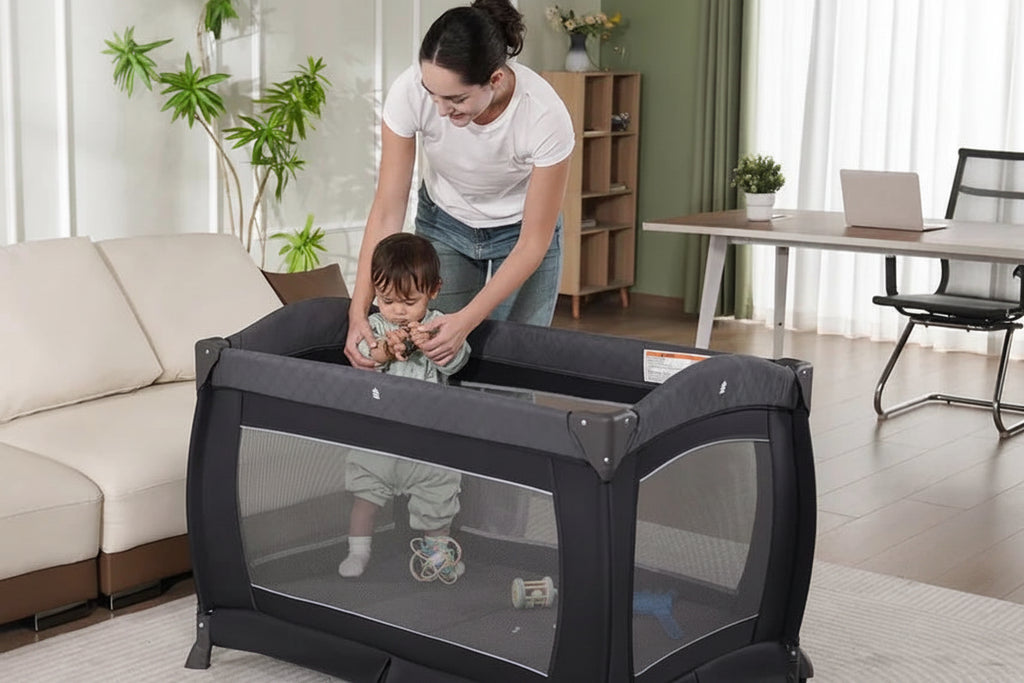 Pamobabe Foldable Play Yard for Baby & Toddler - Grey