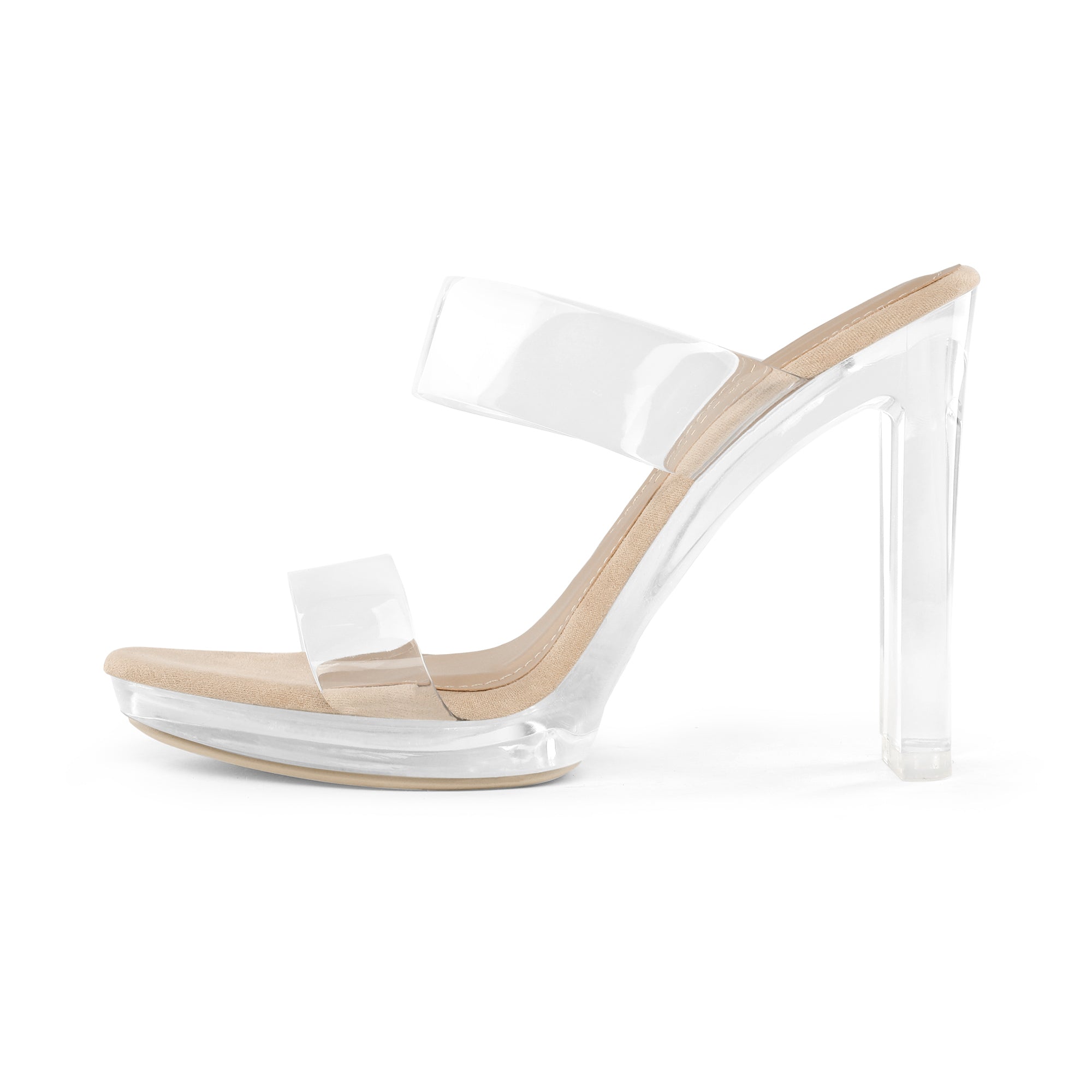 DREAM PAIRS Women's Clear Strap Block Heel Sandals - Nude/Clear - 8