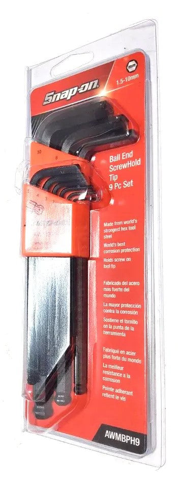 Snap-On 9 pc Metric L-Shaped Ball Hex Wrench Set (1.5-10 mm)