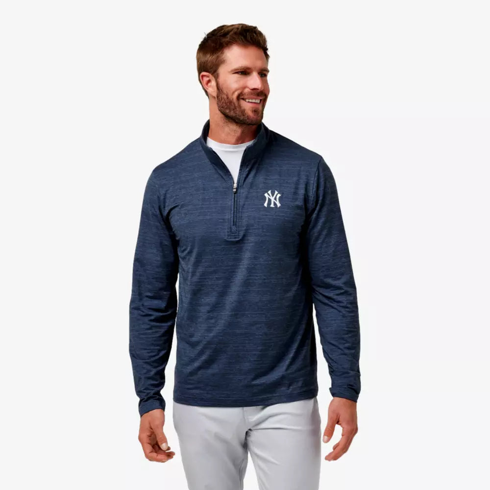 Men's Antigua Heather Navy New York Yankees Quarter-Zip Top - Small