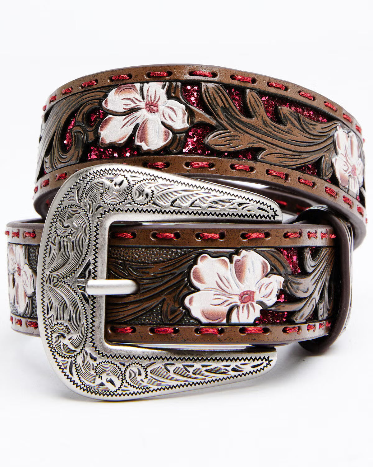 Boot Barn - Shyanne Girls' Tooled Floral Glitter Underlay Belt (Sz 22)
