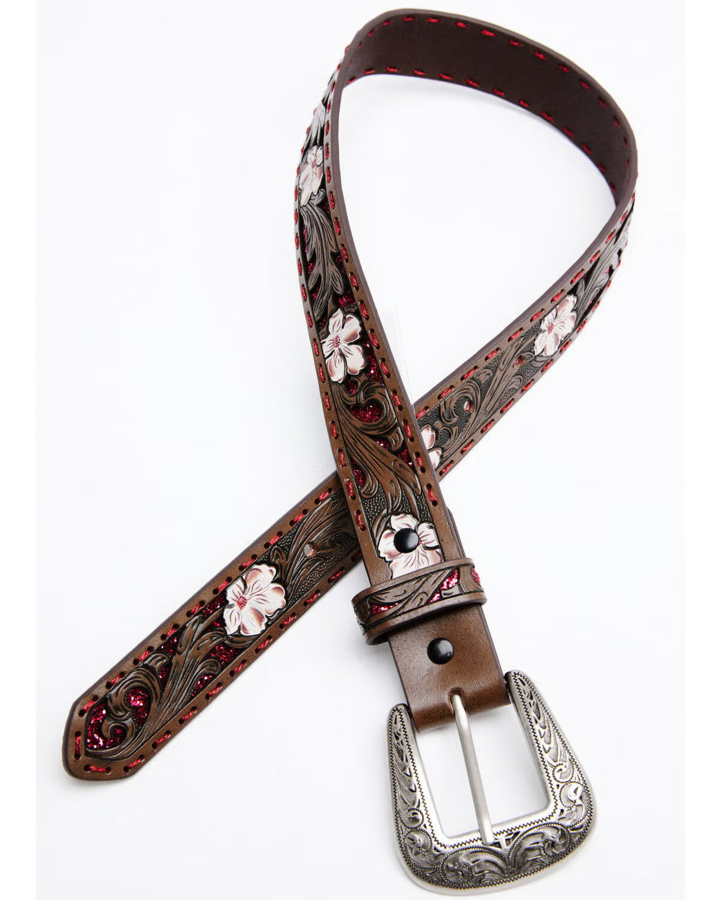 Boot Barn - Shyanne Girls' Tooled Floral Glitter Underlay Belt (Sz 22)