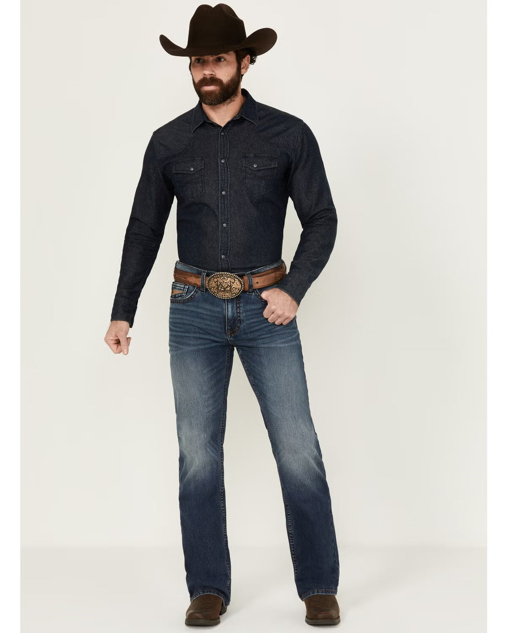 RANK 45® Men's Yuma Wash Trigger Slim Bootcut Performance Stretch Denim Jeans (34 x 30)