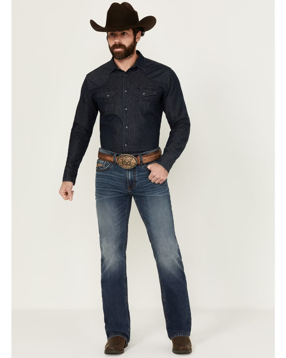 RANK 45® Men's Yuma Wash Trigger Slim Bootcut Performance Stretch Denim Jeans (34 x 30)