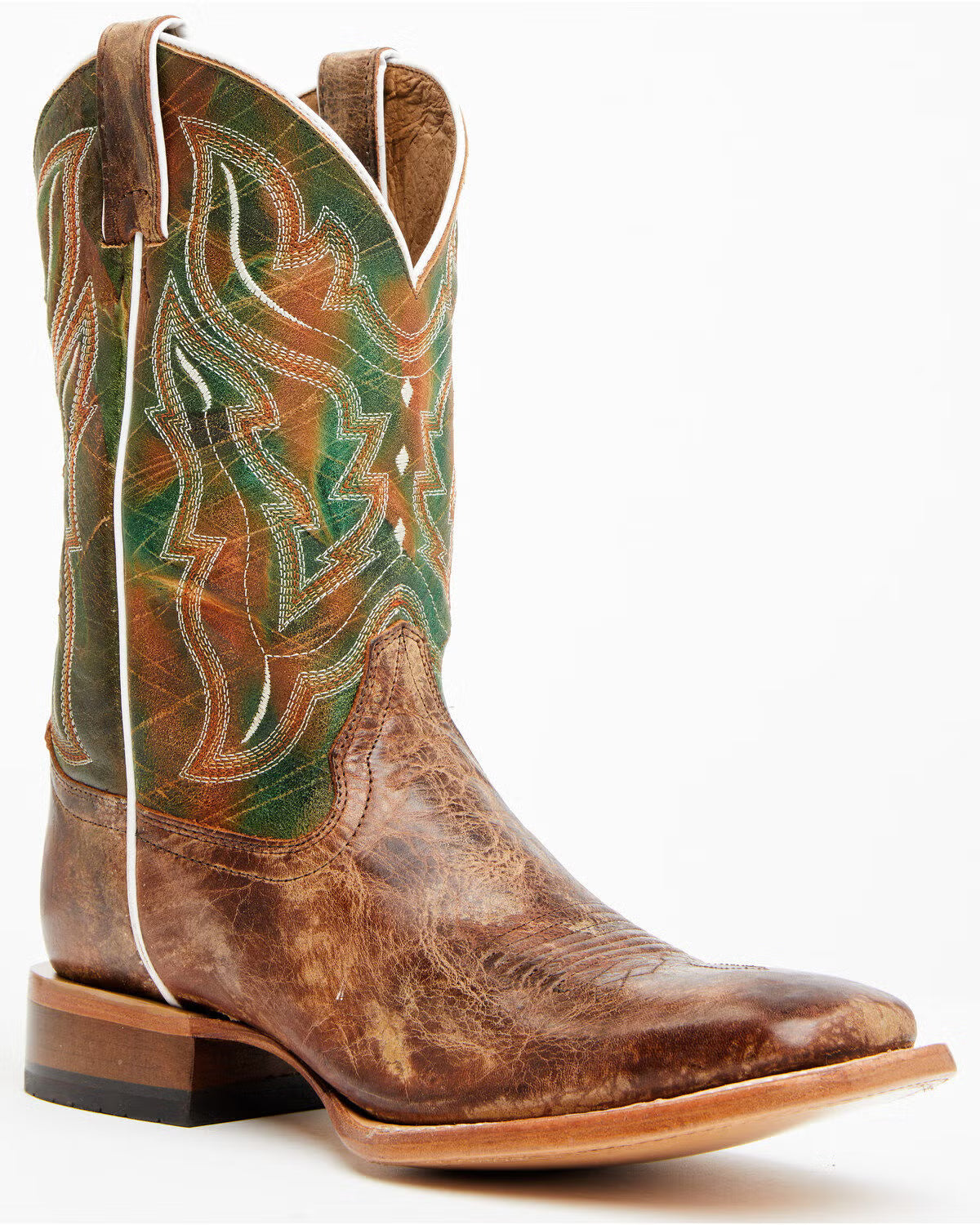 Cody James Men's Road Western Boots, Broad Square Toe, Brown/Green/Orange, 9.5 D
