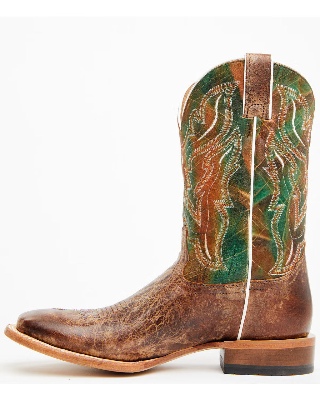 Cody James Men's Road Western Boots, Broad Square Toe, Brown/Green/Orange, 9.5 D